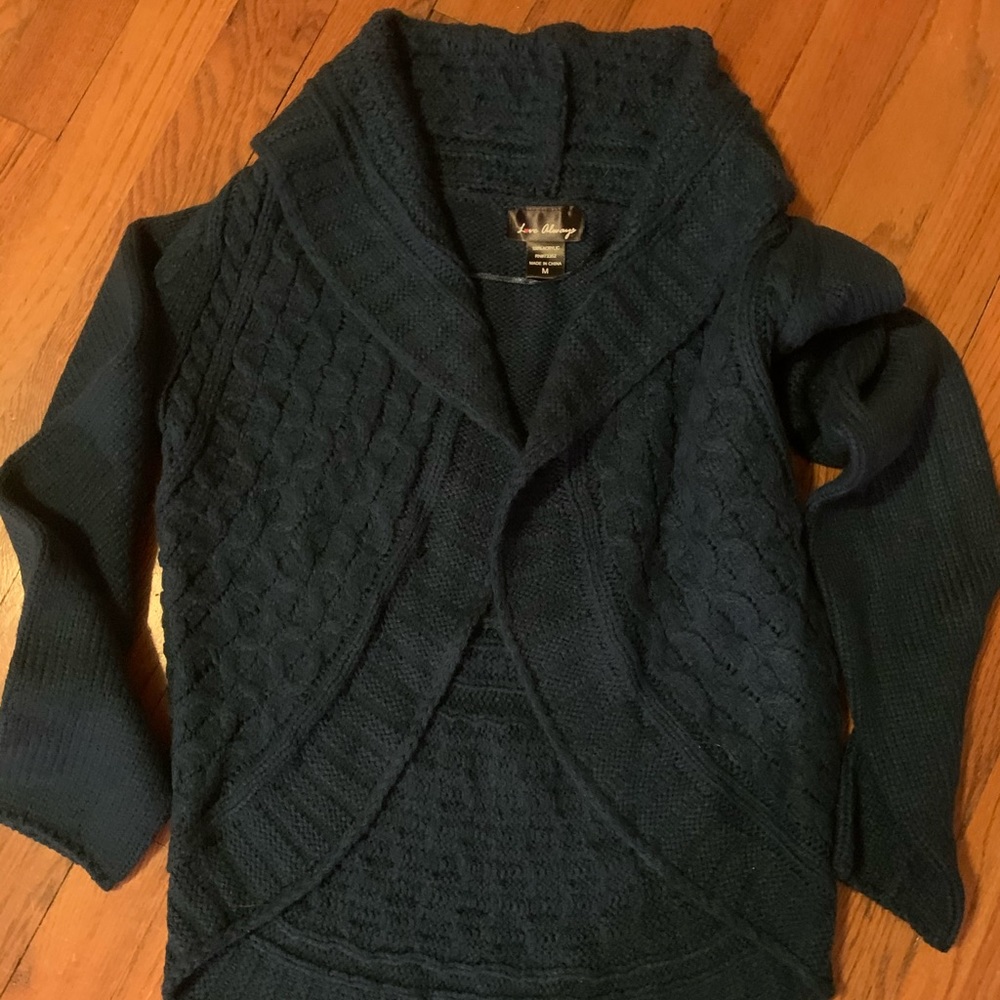 Turquoise fly away cable knit sweater